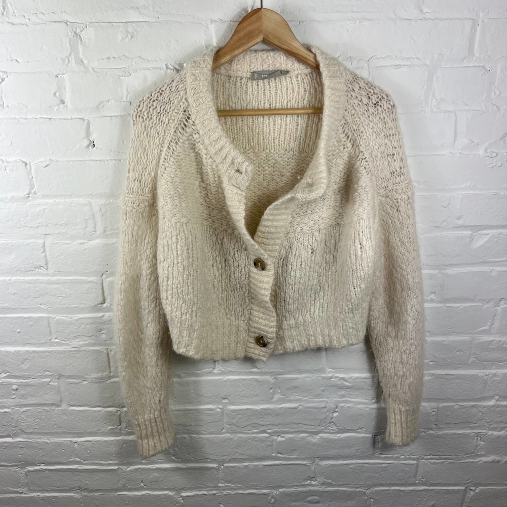 EVERLANE Women's Long Sleeve Crop Cardigan Sweater Knitted White Size Medium